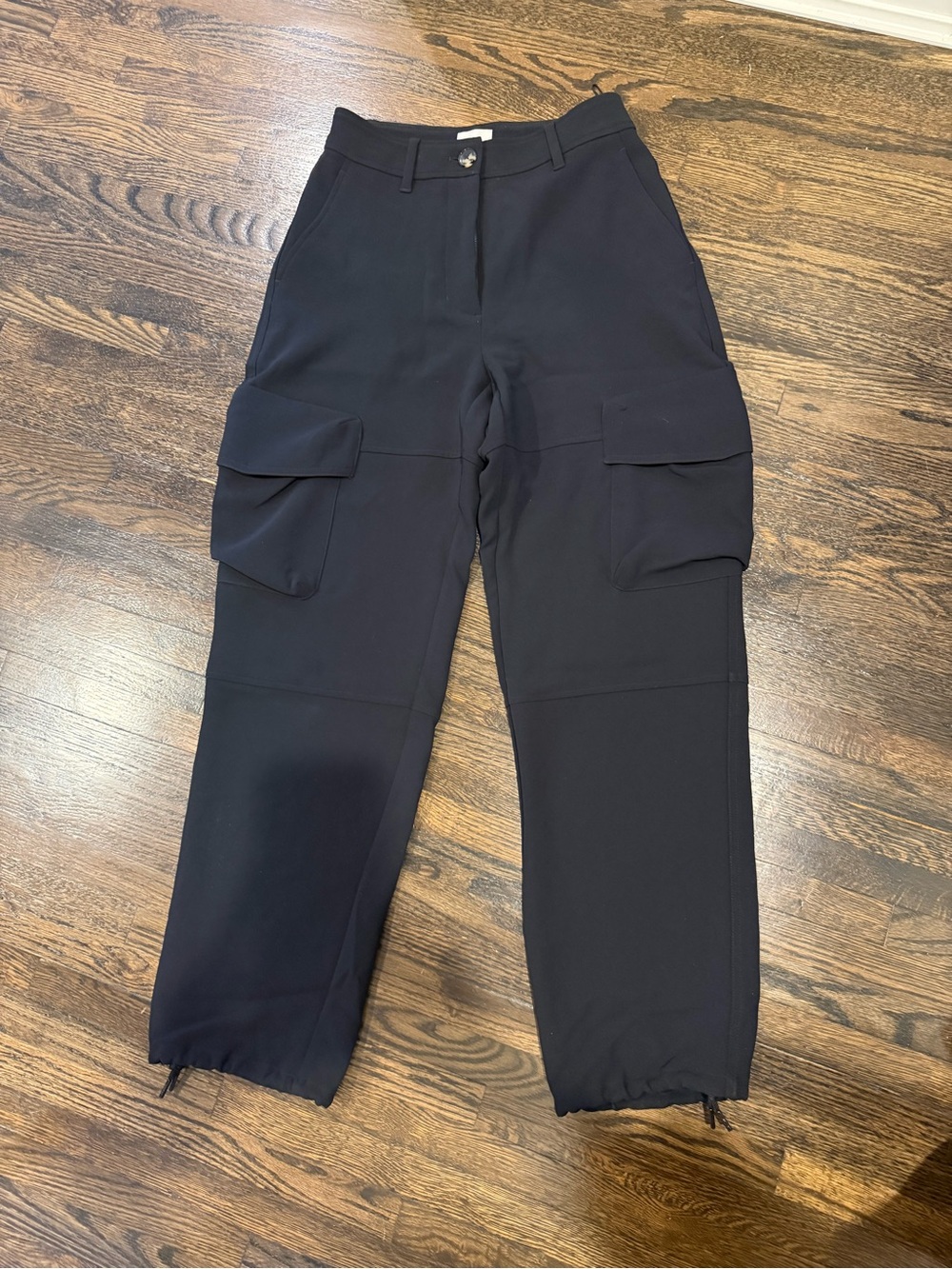 Aritzia Wilfred Black Crepette Cargo Pants with Drawstring Hem
